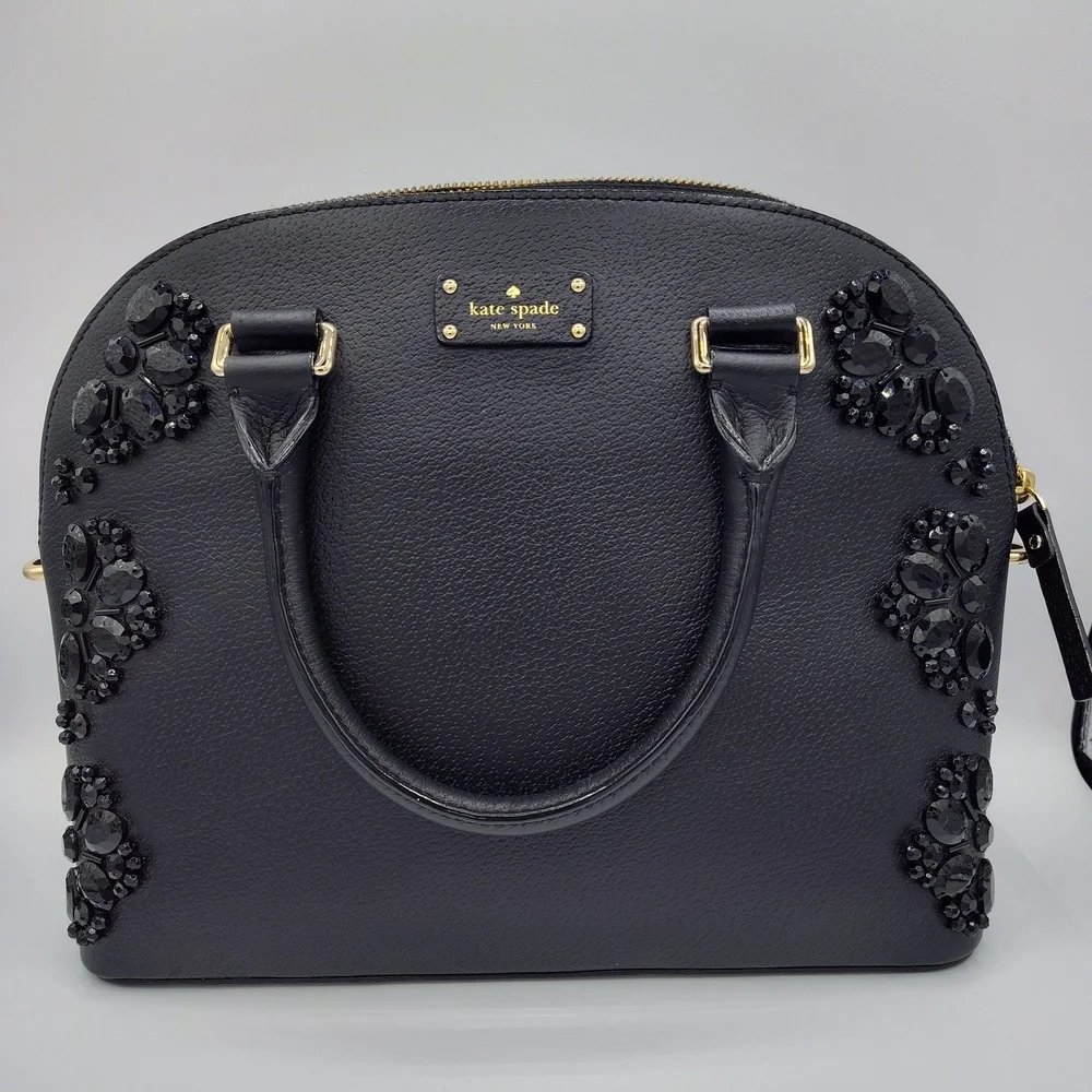 Kate Spade Black Jeweled Dome Satchel Crossbody Bag w/ Dust Bag & Charm HTF!!